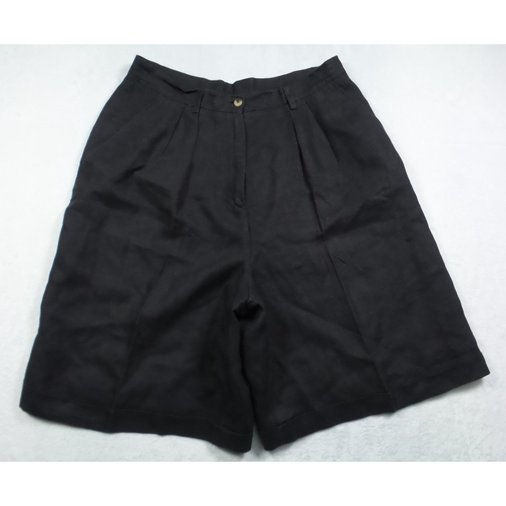 Vintage Charter Club Classic Shorts Womens Size 14 Black 100% Linen Pleated High
